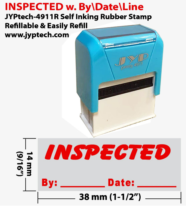 Inspected w. By Date Line - JYP 4911R Self Inking Rubber Stamp (Red Ink)