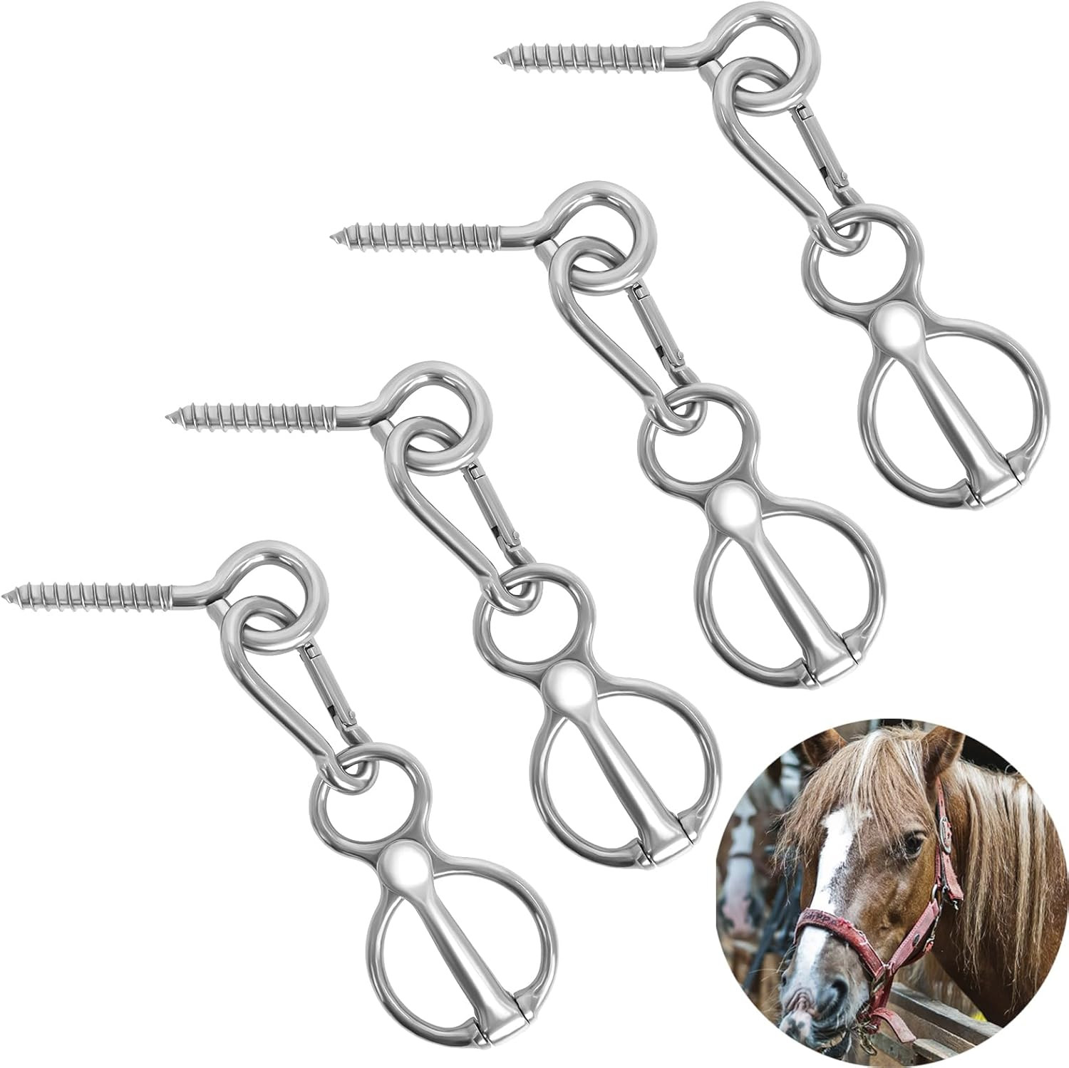 Horse Tie Ring, Upgraded 4 Sets Horse Tack and Supplies, 304 Stainless Steel Saf