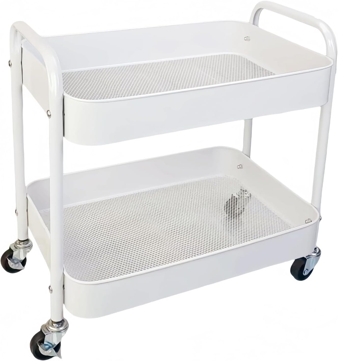 2 Tier Metal Rolling Cart with Wheels for under Desk Storage & Pantry Storage, H