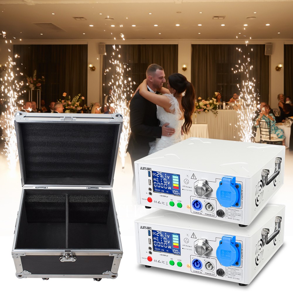 2units 1500W Cold Spark Machine Battery Pack Powered Base with Flight Case
