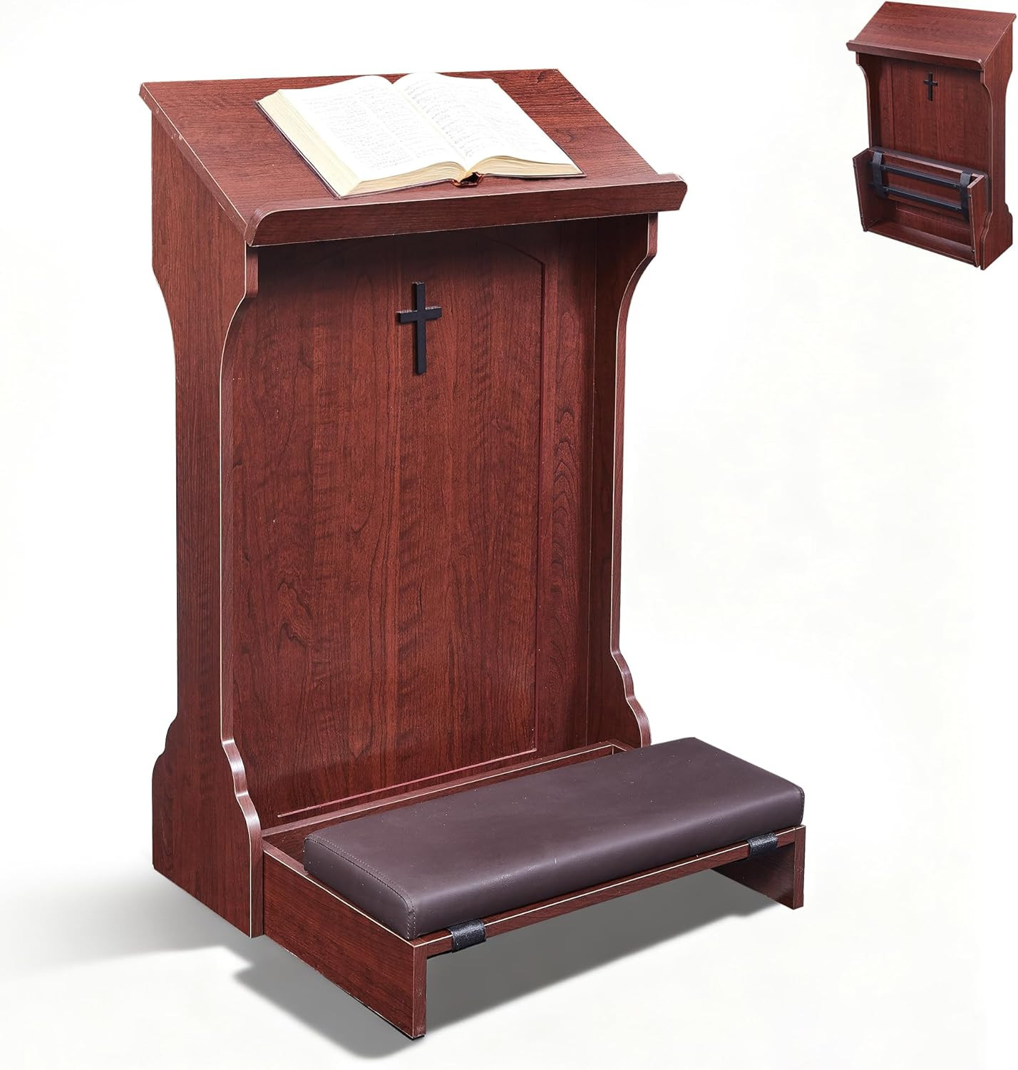 Wooden Prayer Kneeler,Foldable Prayer Bench with Cushion Pad, Rounded Corner Boo