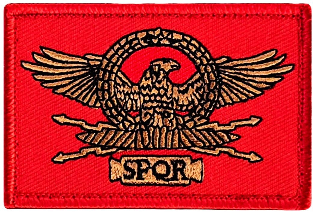SPQR Roman Empire Legion Flag Morale Patch HOOK FASTENER BACKING  3" x 2"