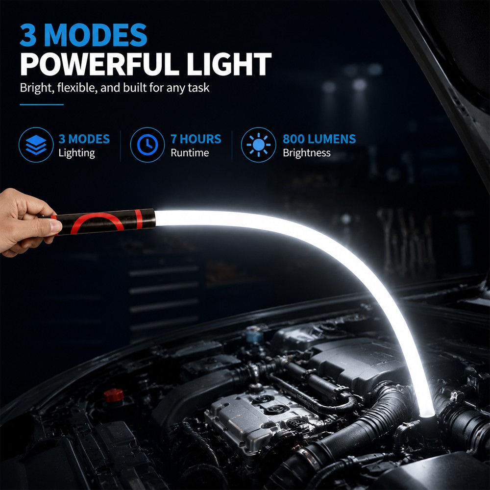 76cm Flexible LED Flashlight Stick Bendable Work Light With 3 Brightness Modes