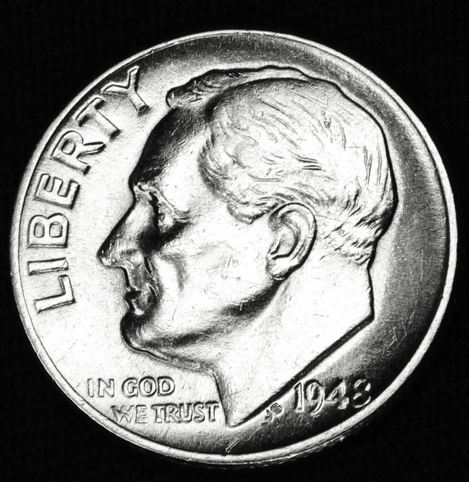 1948-p Roosevelt Dime.100% Full Separated Horizontal Bands. BU  (Inventory A)