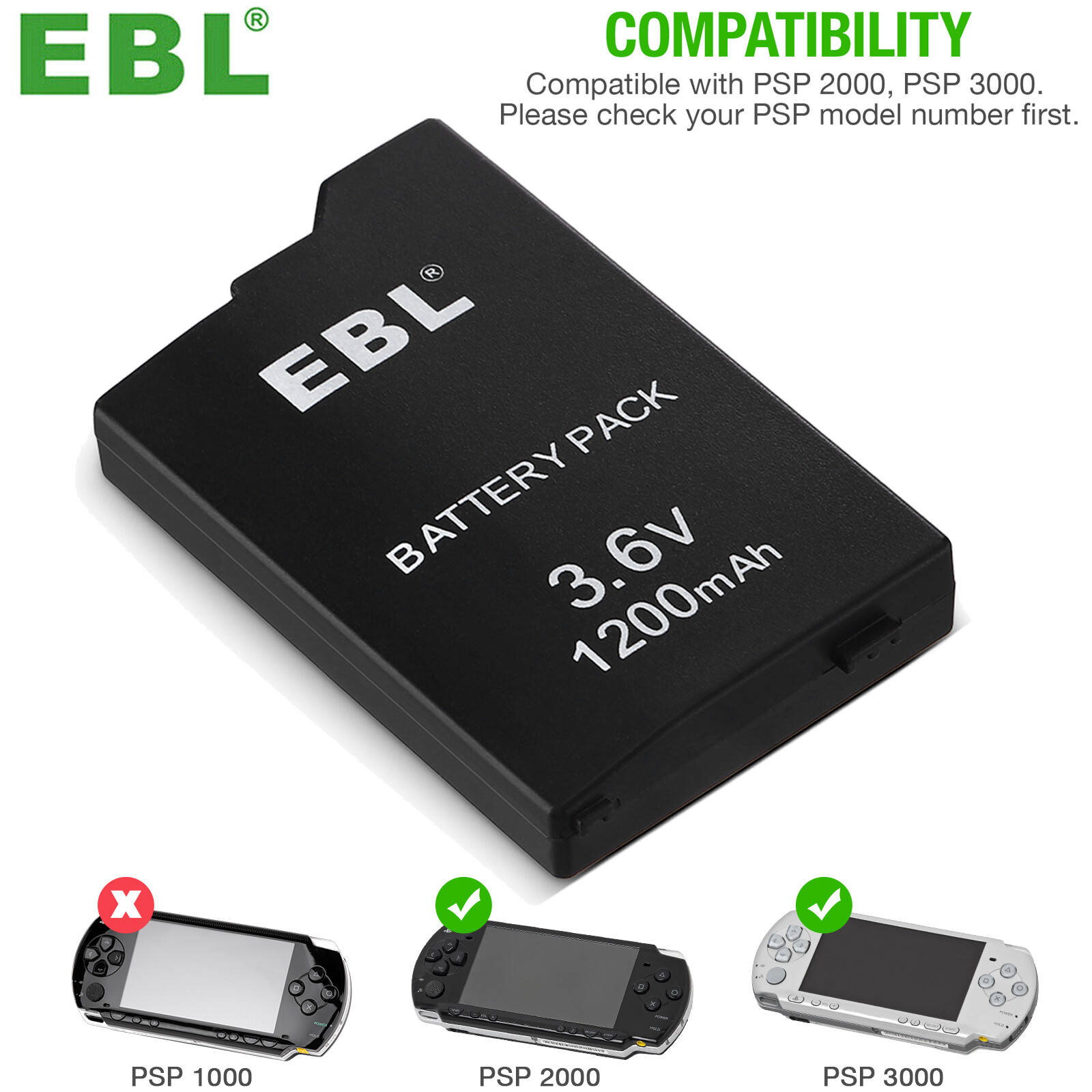 1200mAh Replacement Battery Pack For Sony PSP 2000 2001 2006 3000 3001 3006