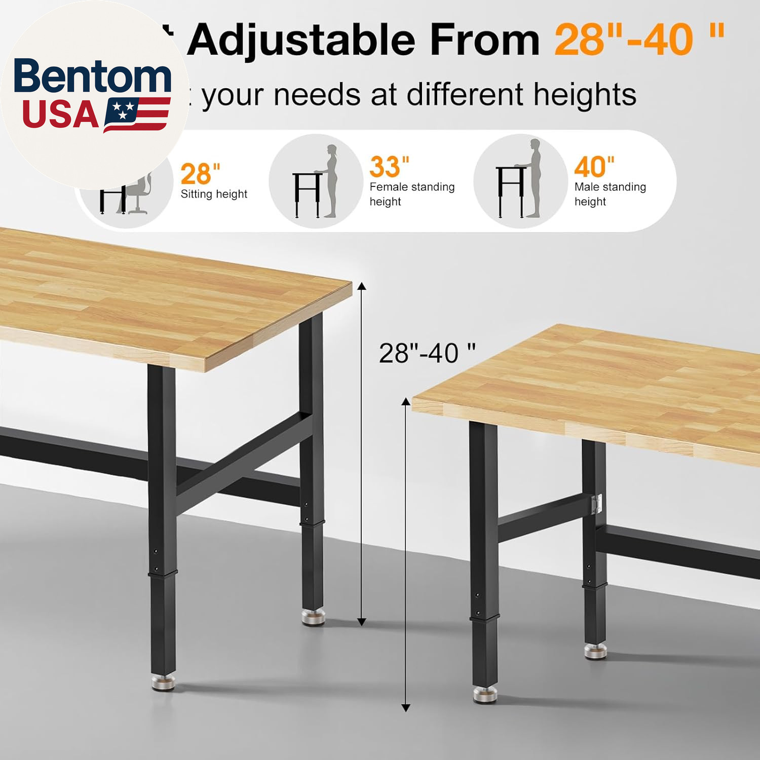 60” Folding Workbench, 2000 LBS Capacity Heavy Duty Workbench, Height Adjustable