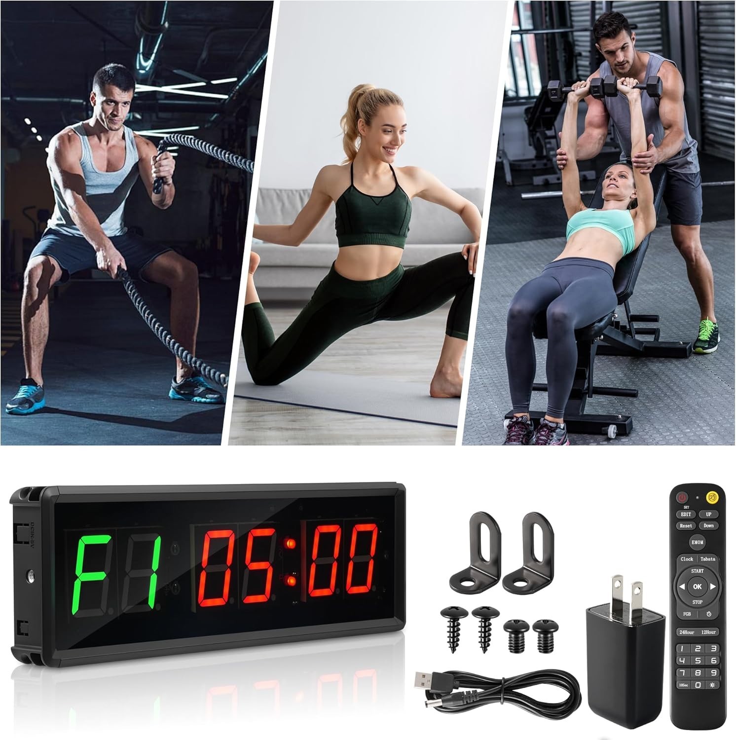 "Gym Clock Timer, Workout Clock with Seconds | 5 Display Modes | Remote "