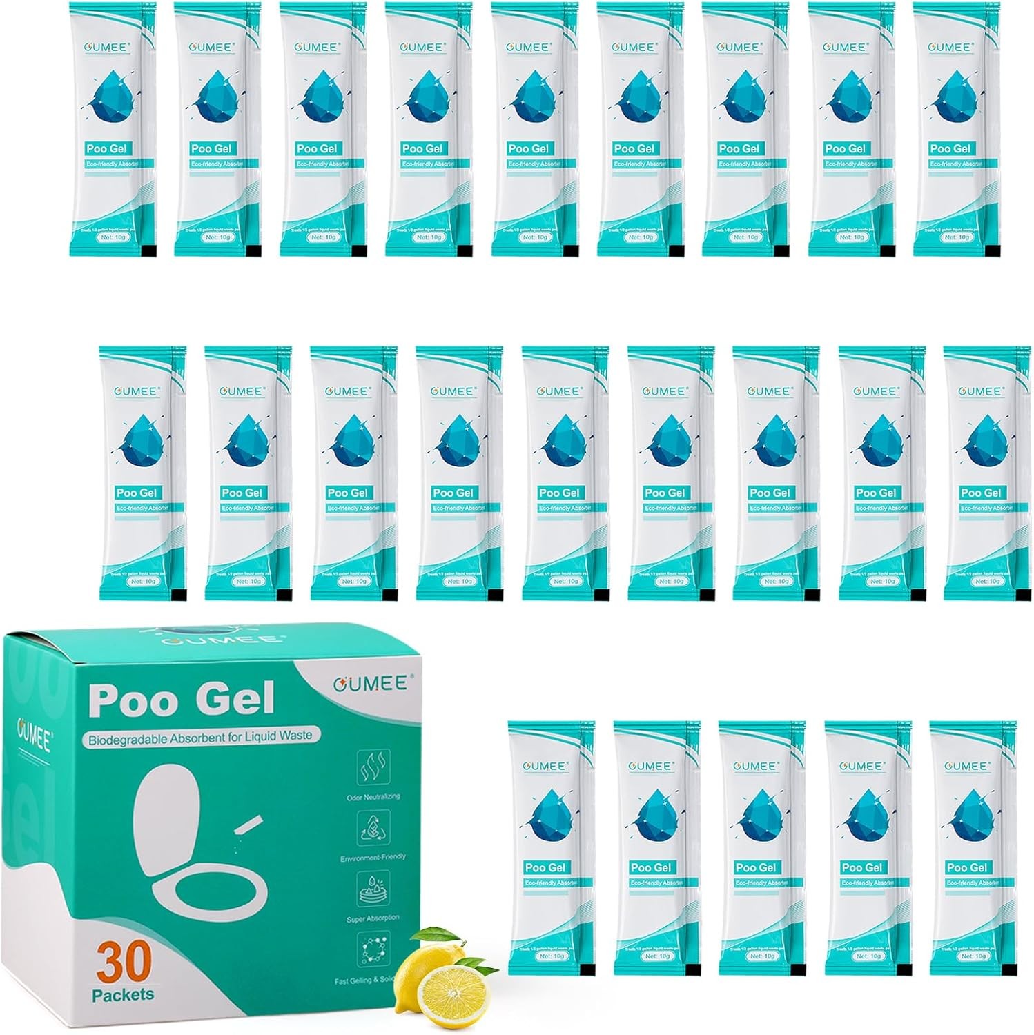 OUMEE 30 PACK Poo Gel for Portable Toilet, Camping Toilet Powder Potty...