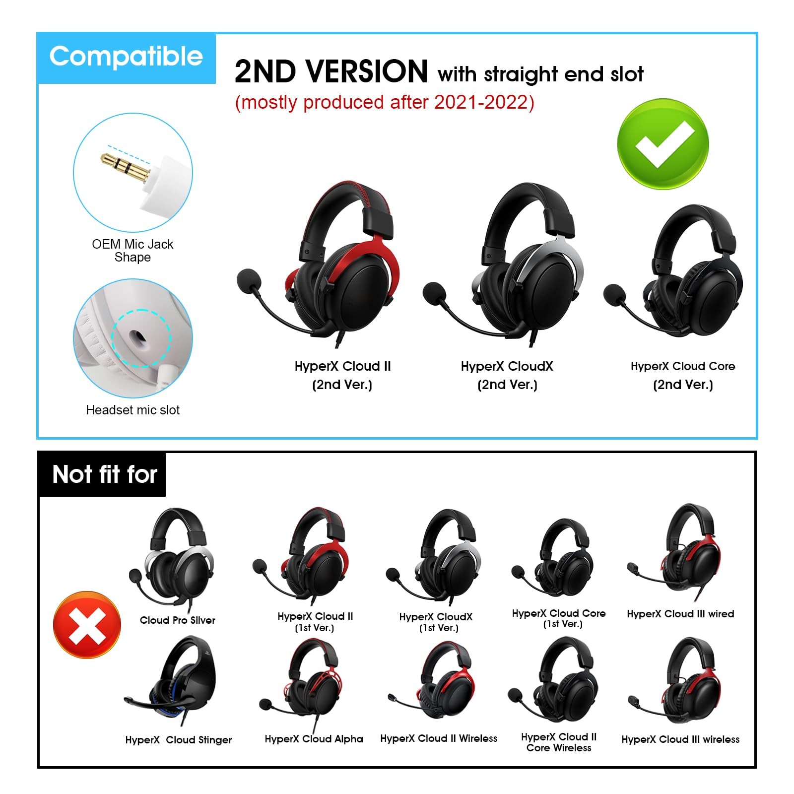 Mic Boom Compatible with HyperX Cloud II/Core/CloudX 2nd Gen After Produced 2...