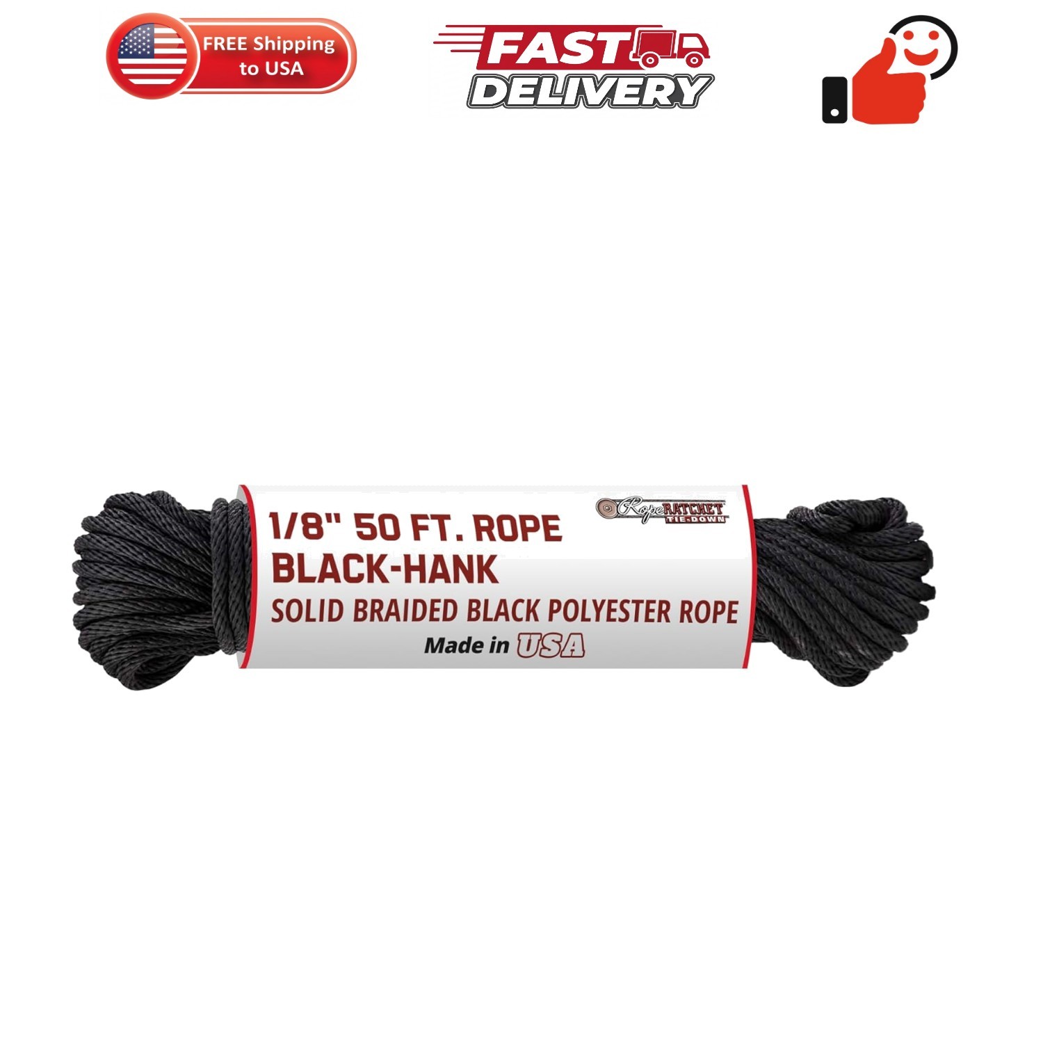 1/8" 50 ft Braided Polyester Utility Cord, Weather Resistant Indoor Outdoor f...