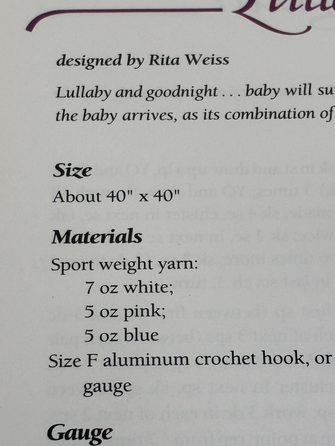 Lullaby Baby Afghan Crochet Pattern Pages from Book