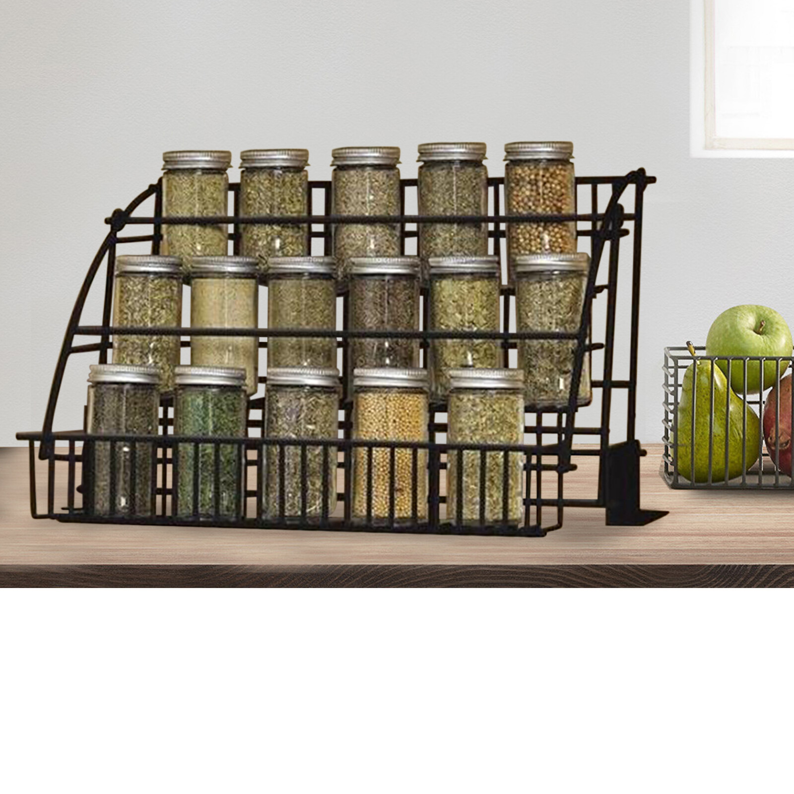 3 Layers Pull Down Spice Rack Pull Out Metal Cabinet Organizer Kitchen Stand