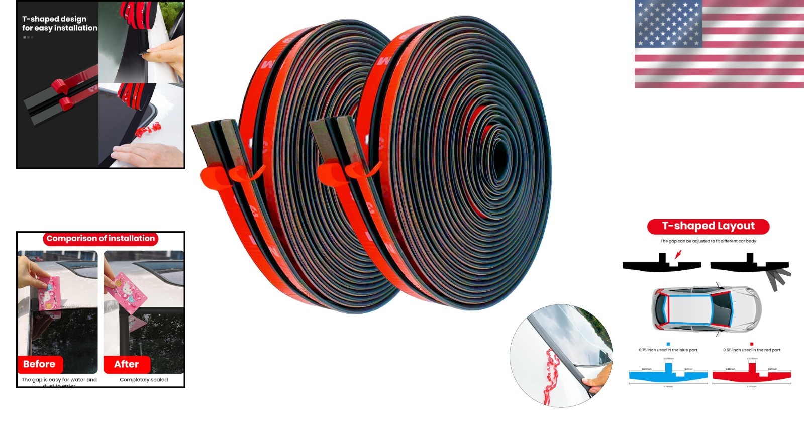 T Shape Car Weather Stripping Trim Kit - 52.5ft