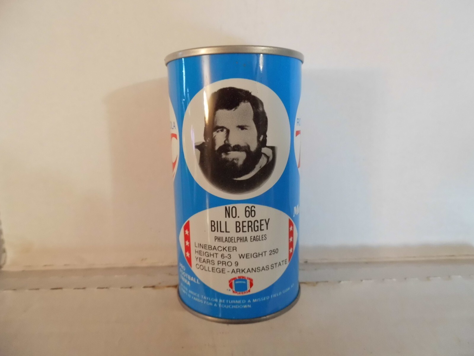 ROYAL CROWN RC COLA NFL PHILADELPHIA EAGLES BILL BERGEY SODA CAN~#66