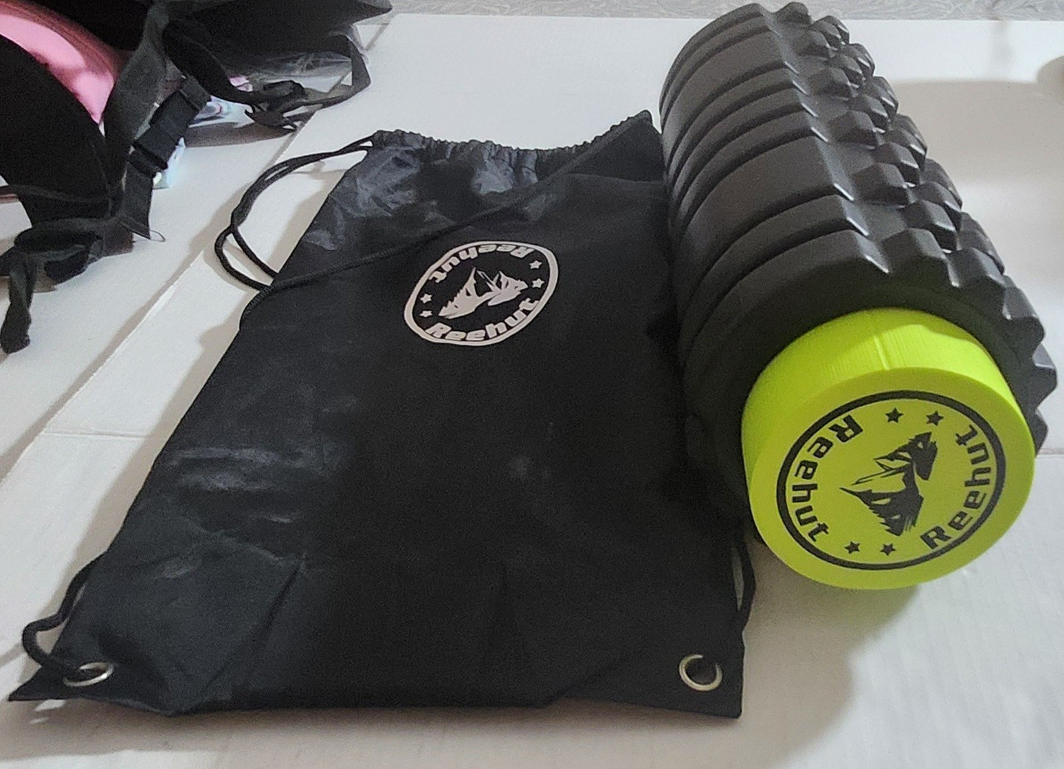 Reehut Massage Grid Foam Roller Set 2pc Black/Green w/ Carrying Bag