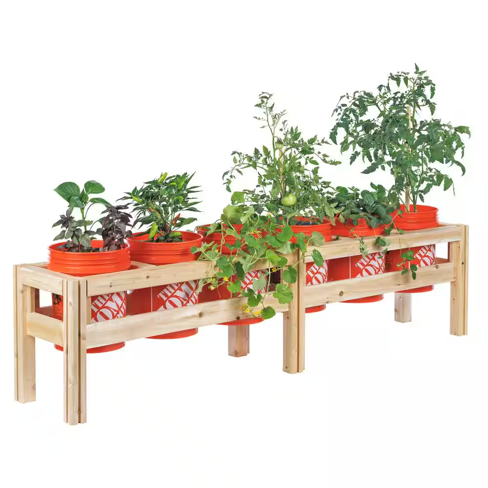 6-Bucket Natural Wood Cedar Elevated Garden Raised Bed Frame (84 In. L X 16 In.