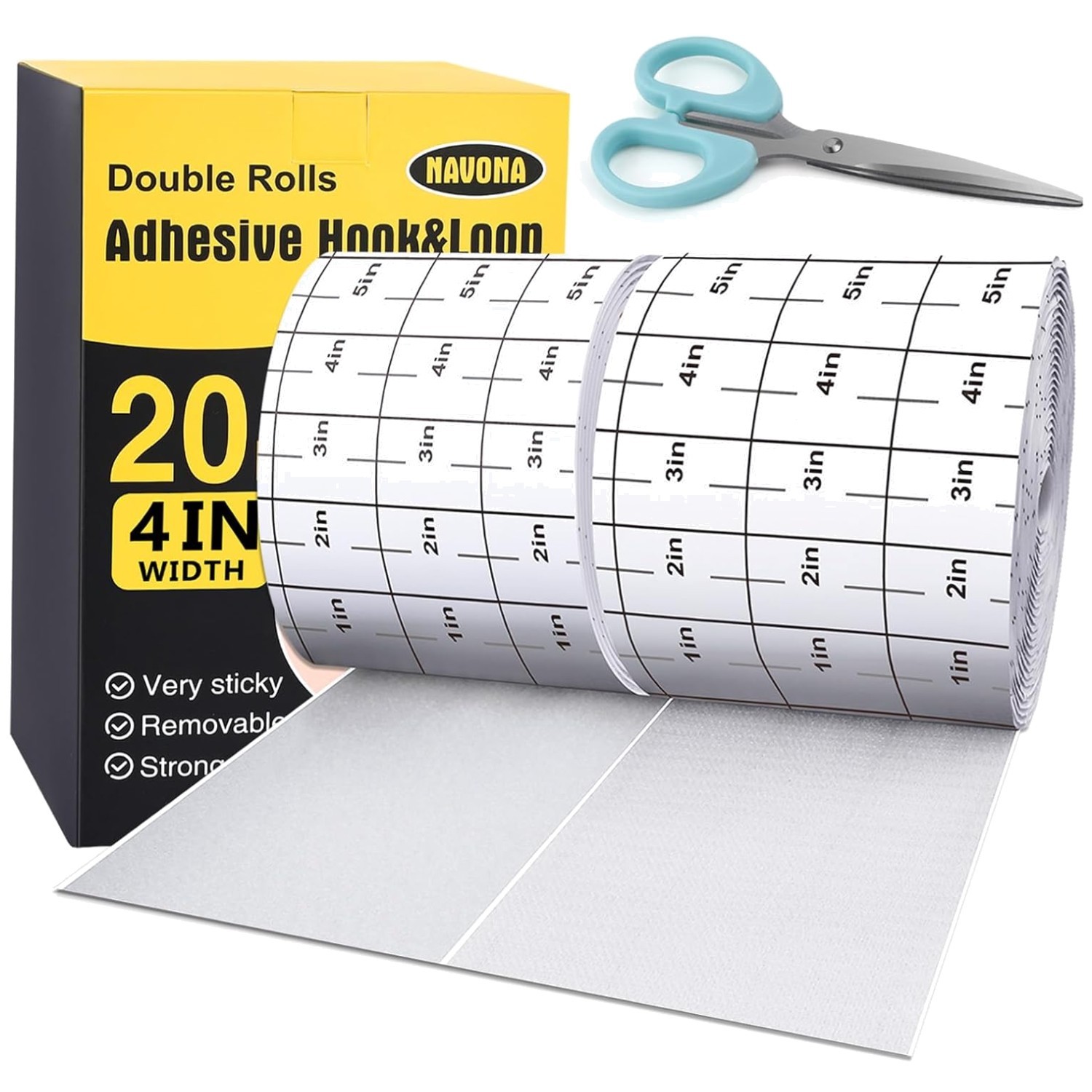 Multi-Use Hook and Loop Strip Rolls - 4in x 20ft, White