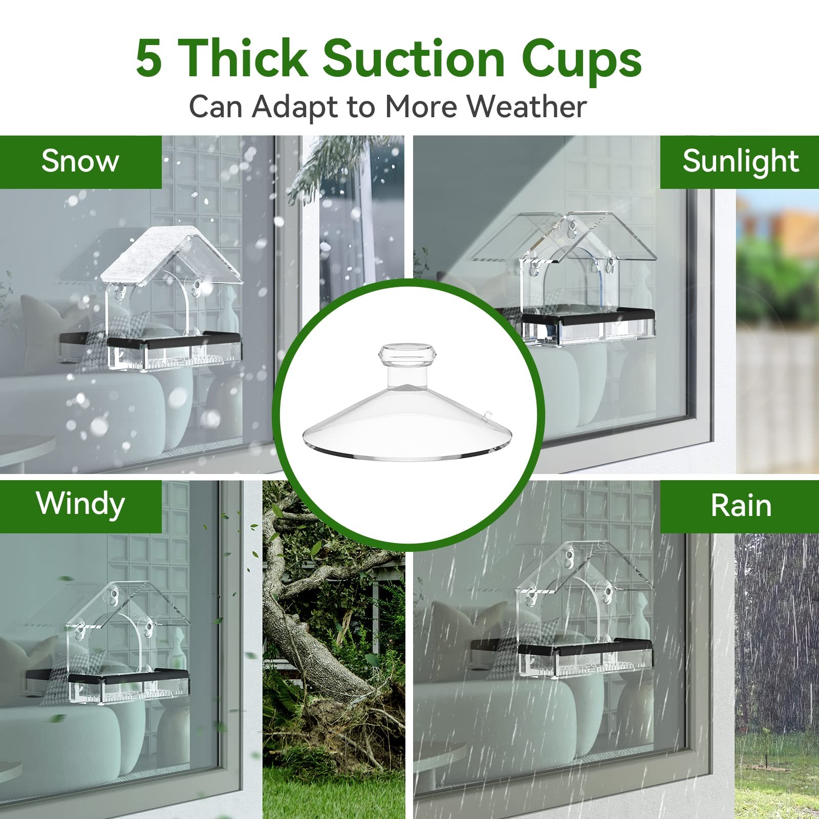 Clear Window Bird Feeder with 5 Extra Strong Suction Cups, Clear,Transparent