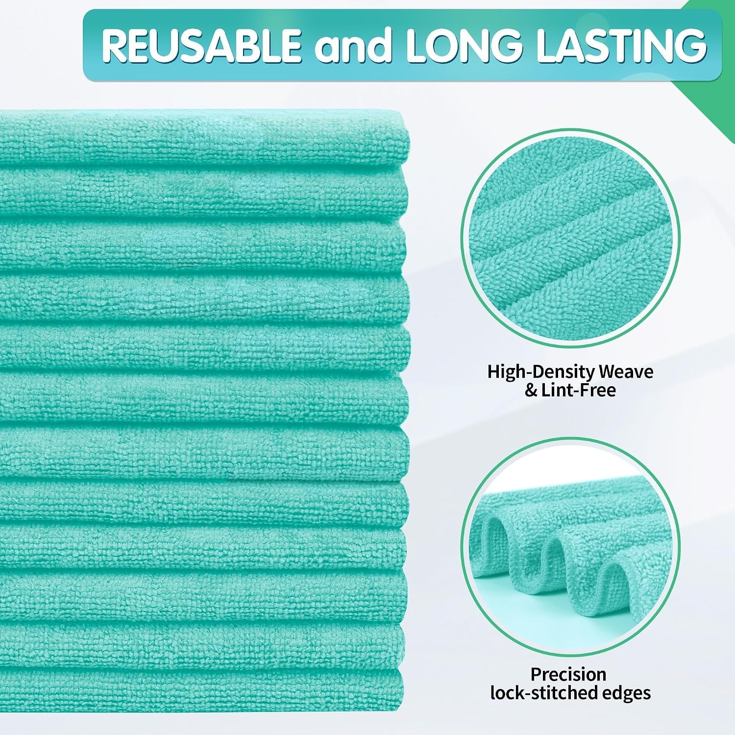 Turquoise Microfiber Cleaning Cloth -Pack of 8, Highly Absorbent Cleaning Rag...
