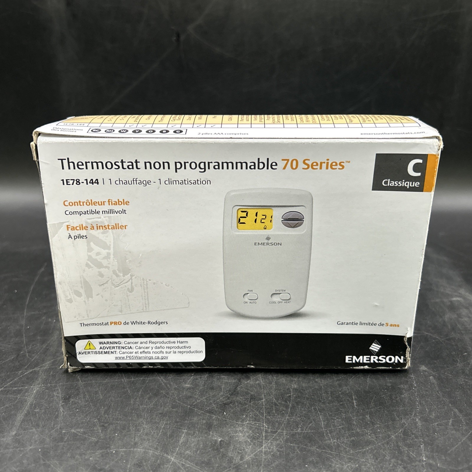 Emerson White-Rodgers Thermostat, 1 H, 1 C, Battery, 24VAC 1E78-144