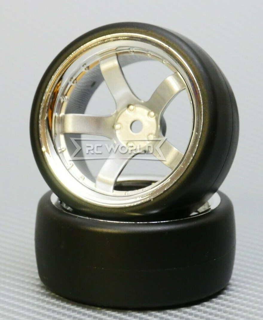 RC Car 1/10 DRIFT WHEELS 9MM Offset SILVER 5 Star W/ Chrome LIP *4pcs*
