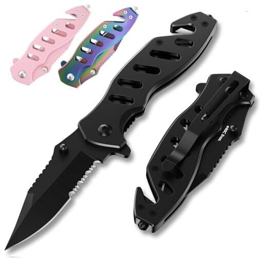 Tactical Legal Knife for Men Women - 2.68 inch Serrated Blade - Small 1. Black