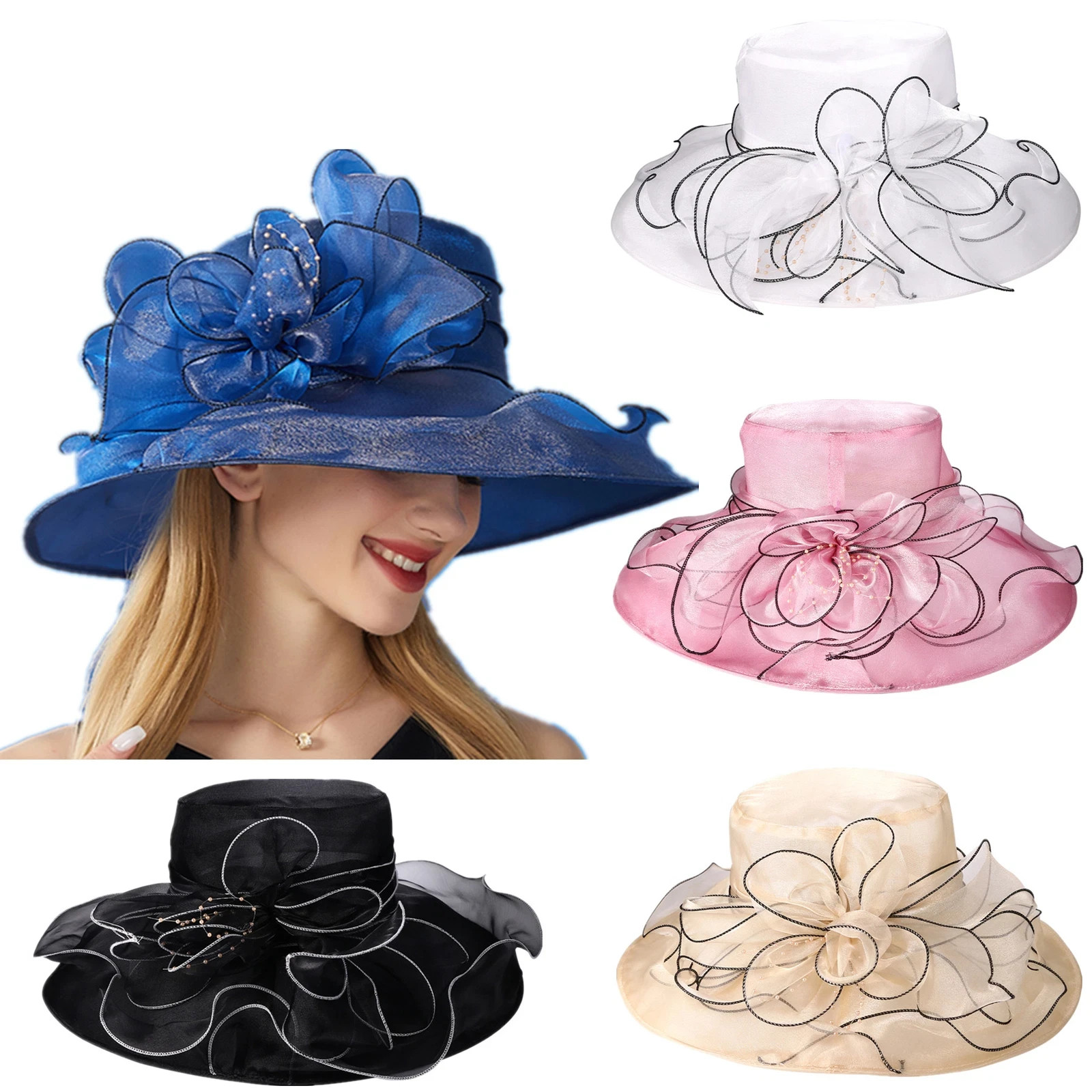Women Kentucky Derby Hat Tea Party Bridal Dress Wedding Church Flowers Sun Hats