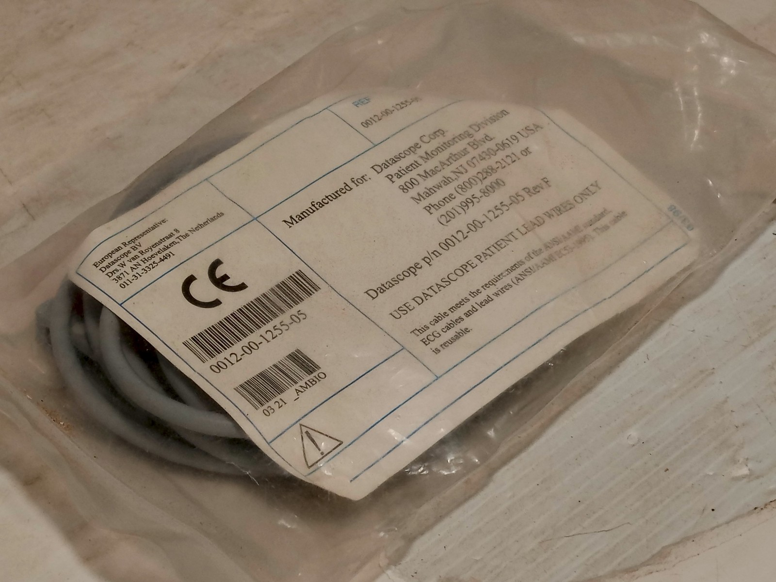 Datascope ECG Trunk Cable Patient Lead Wires 0012-00-1255-05 5 Lead Reusable