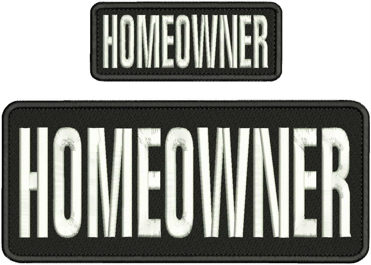 HOMEOWNER EMBROIDERY PATCH 4X10 AND 2X5 HOOK ON BACK BLACK/WHITE