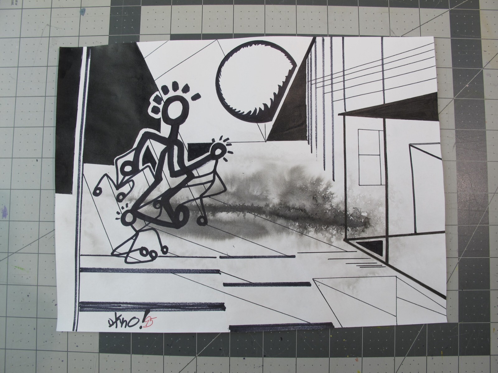 vtg 1990s hip hop graffiti Original art OKNO Ink on paper haring esque KNO1