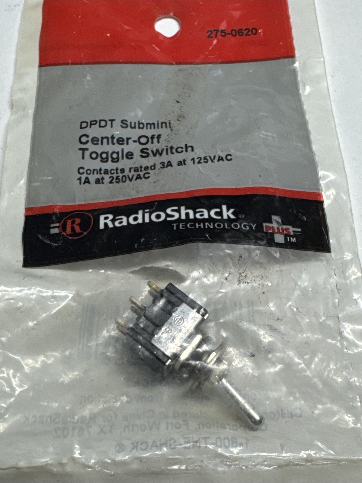 RADIO SHACK DPDT SUBMINI CENTER-OFF TOGGLE SWITCH  P/N: 275-0620
