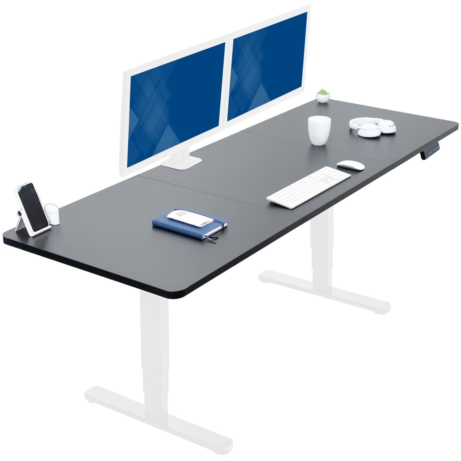 VIVO Electric 83” x 30” Stand Up Desk Workstation, Black Table Top, White Frame