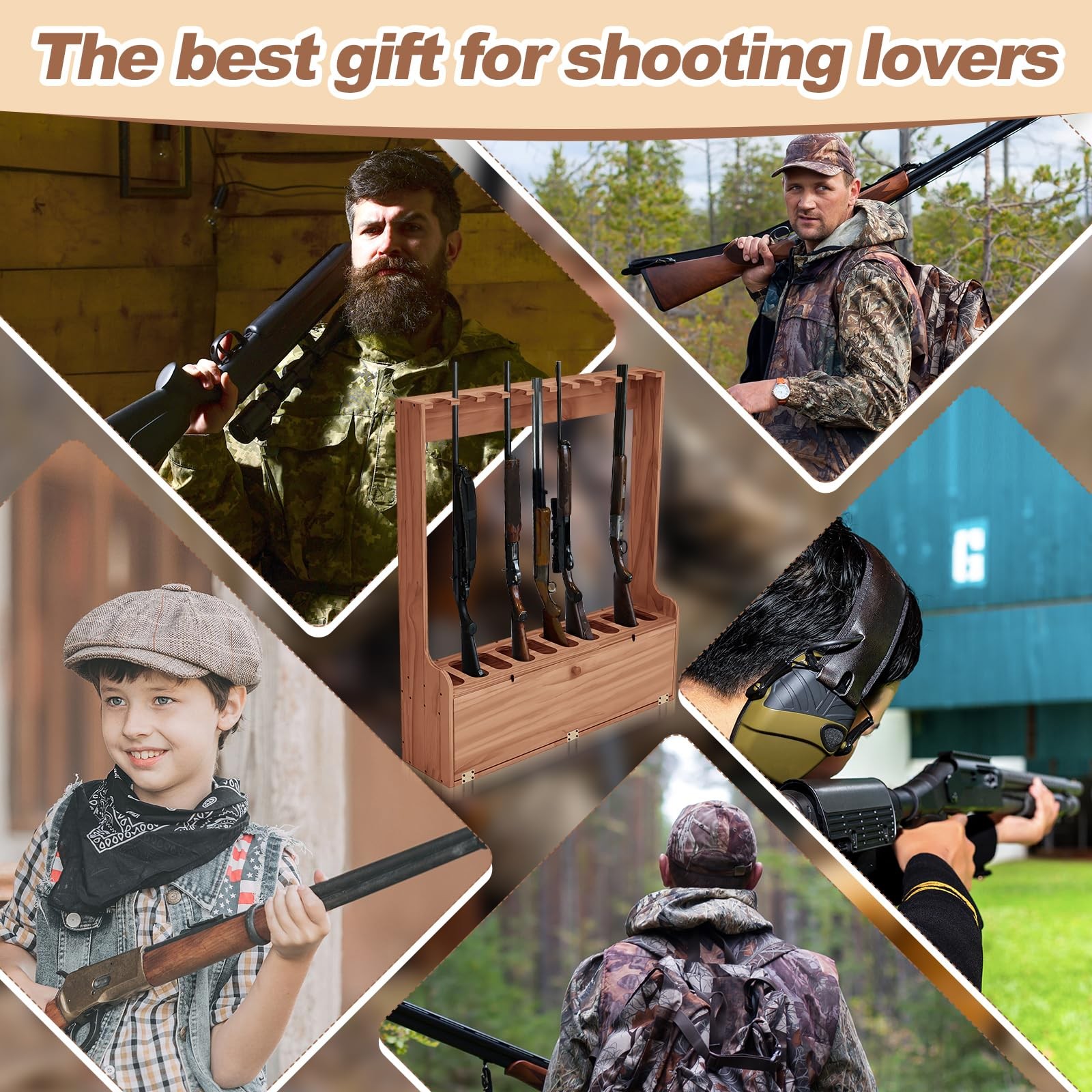 Soaoo Gun Racks Holds 10 Long Guns Wooden Rifle Rack Floor Stand Rifle Racks ...