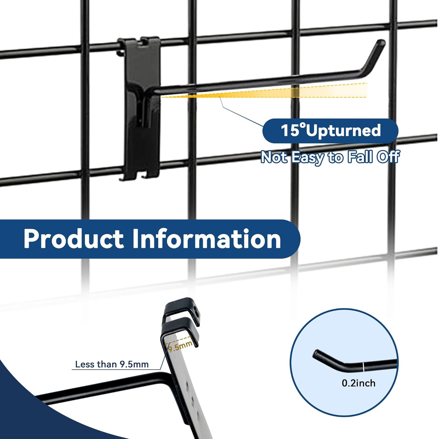 Alyoen Gridwall Hooks 2in, Grid Wall Hangers, Black Grid Panel Hooks, Metal