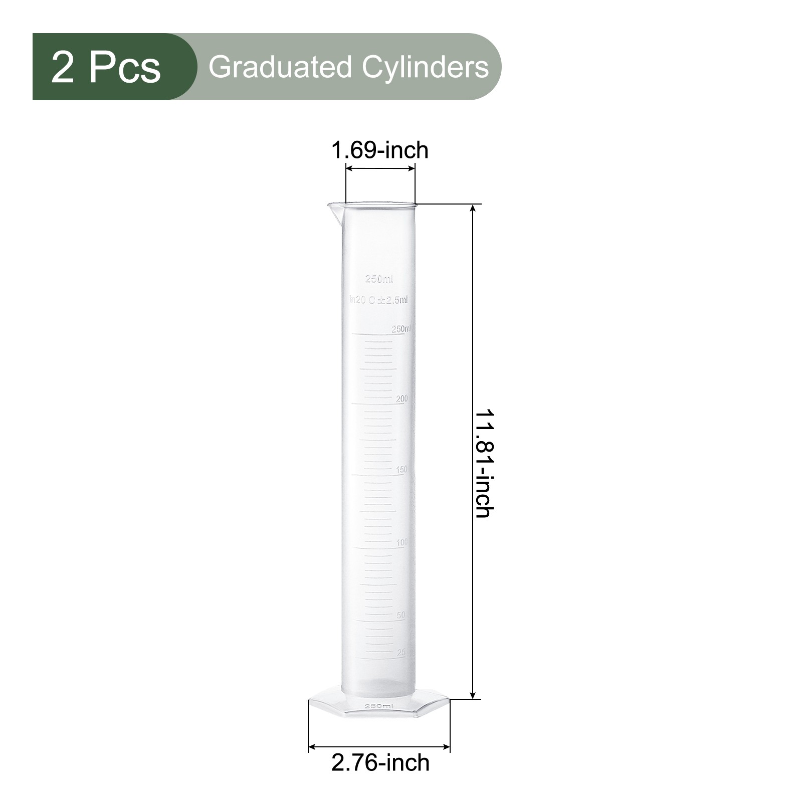 2 Pcs Measuring Graduated Cylinders,Great for Lab, Daily Use(Clear White,250ml)