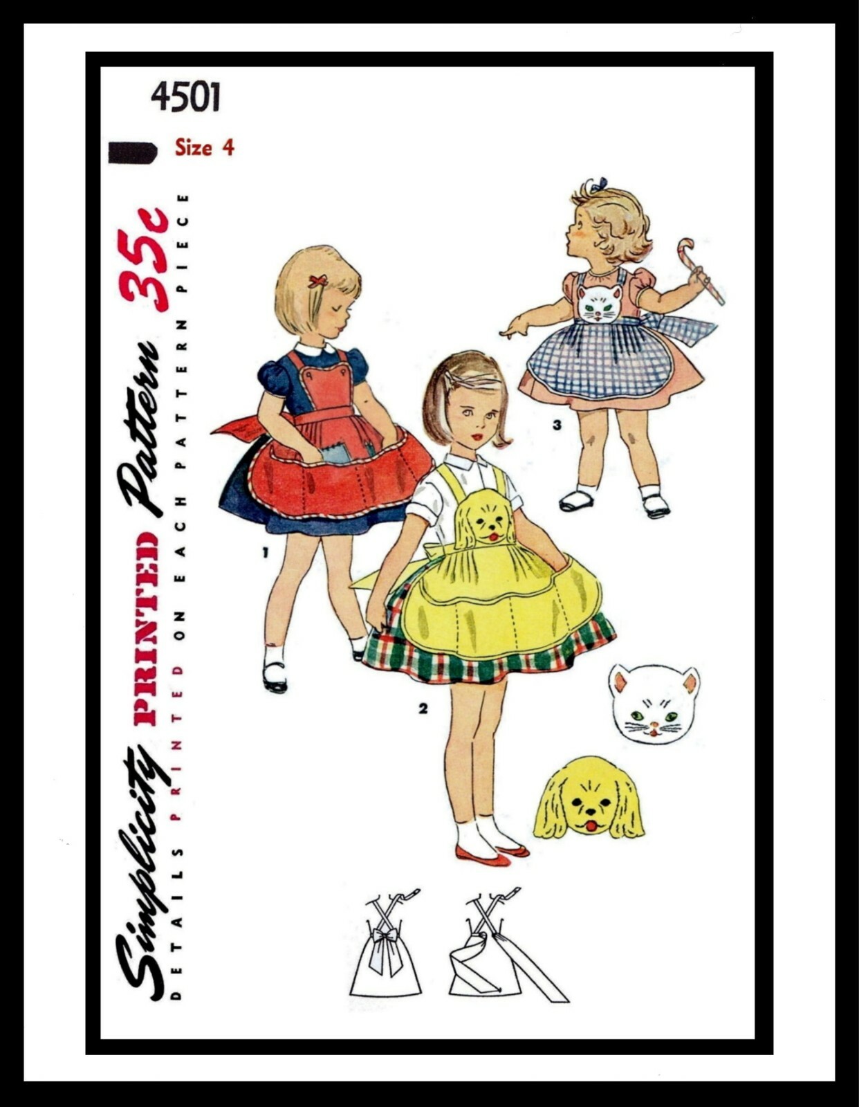 Simplicity 4501 Pattern Apron Toddler Girl's Animal Dog Cat BIB