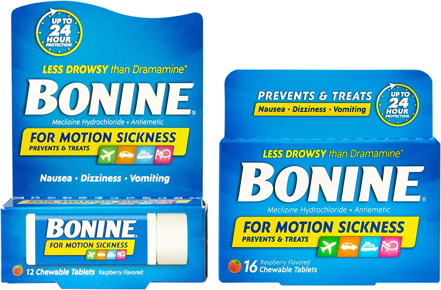 Bonine Motion Sickness Relief Chewable Tablets, Raspberry 16 + 12 ct, 2 Piece