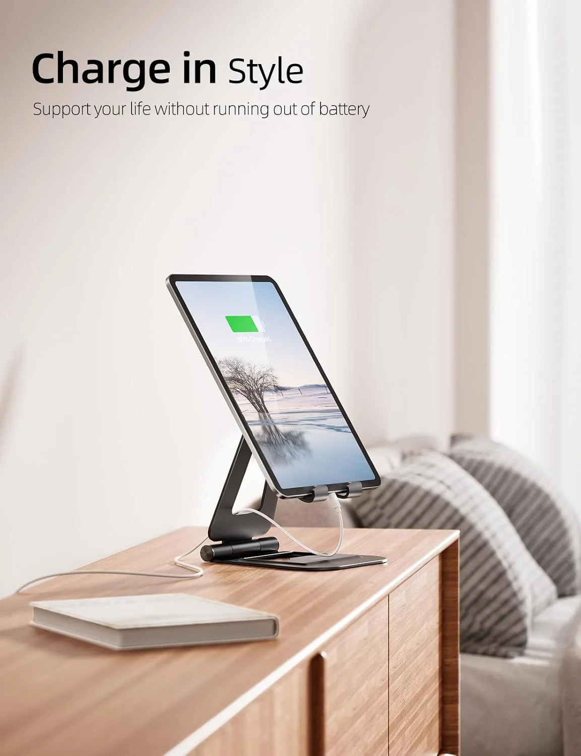 Aluminum Dual Foldable iPad Stand, Fully Adjustable Desktop Tablet Holder