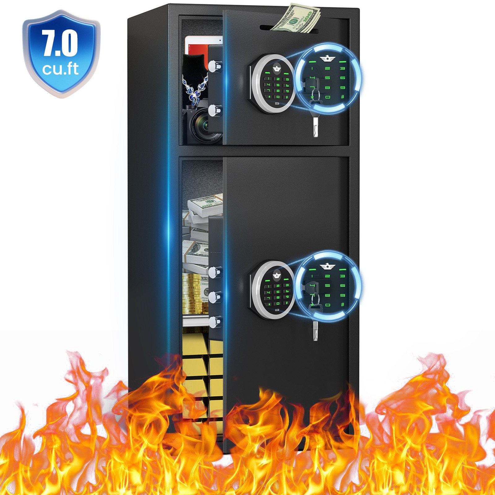 Second hand Home Safe, Large Safe Box with Adjustable shelf & Dual Alarm System