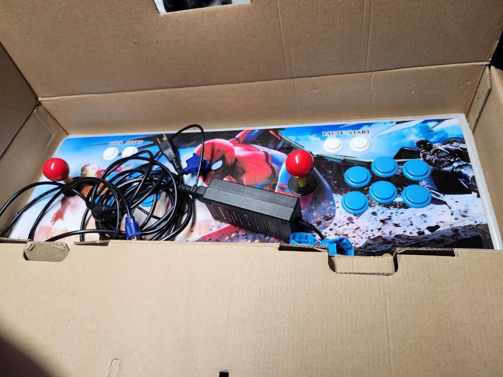 Arcade Games Station Spider-Man Artwork, Dual Joysticks, Blue Buttons