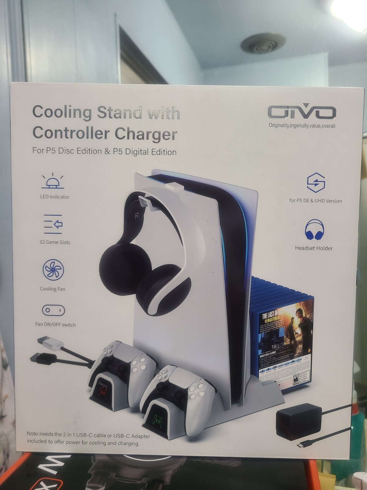 OIVO Cooling Stand with Controller Charger PS5 Digital PS5 Disc Headset Holder