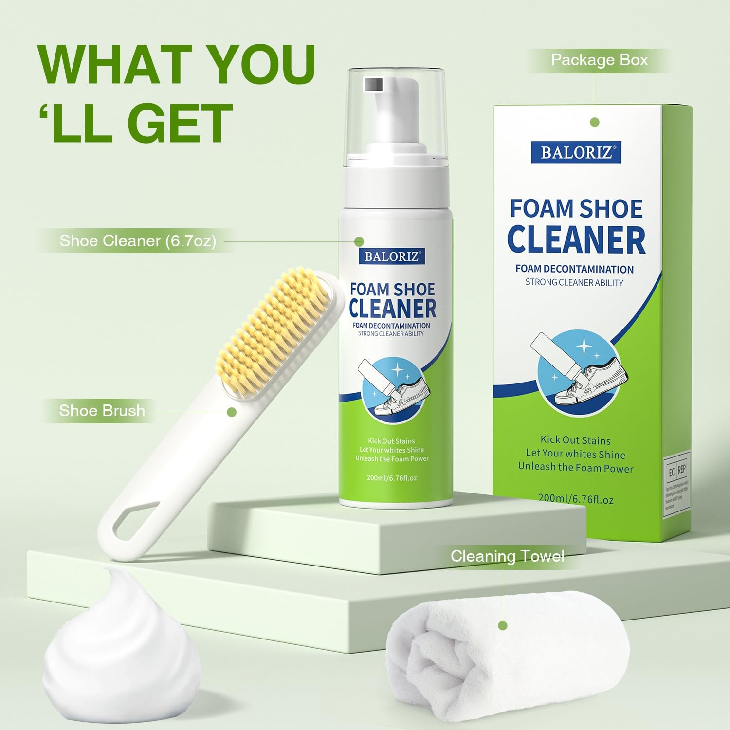 Shoe Cleaner Kit 6.76 Oz with Brush Towel for White Sneakers