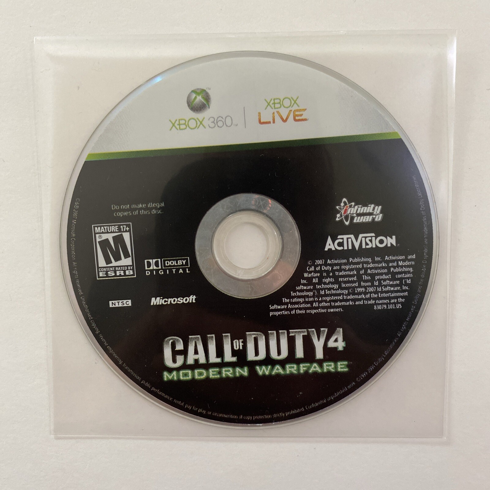 Call of Duty 4 Modern Warfare MW4 (Microsoft Xbox 360, 2007) Disc Only!