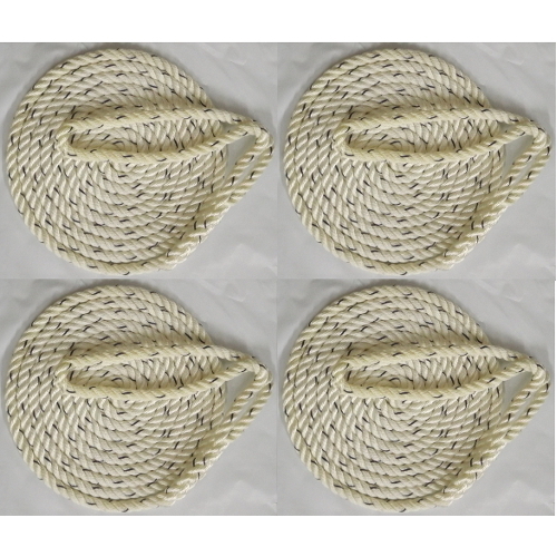 4 Pack of 3/8 Inch x 10 Ft Premium Twisted Nylon Mooring and Docking Lines