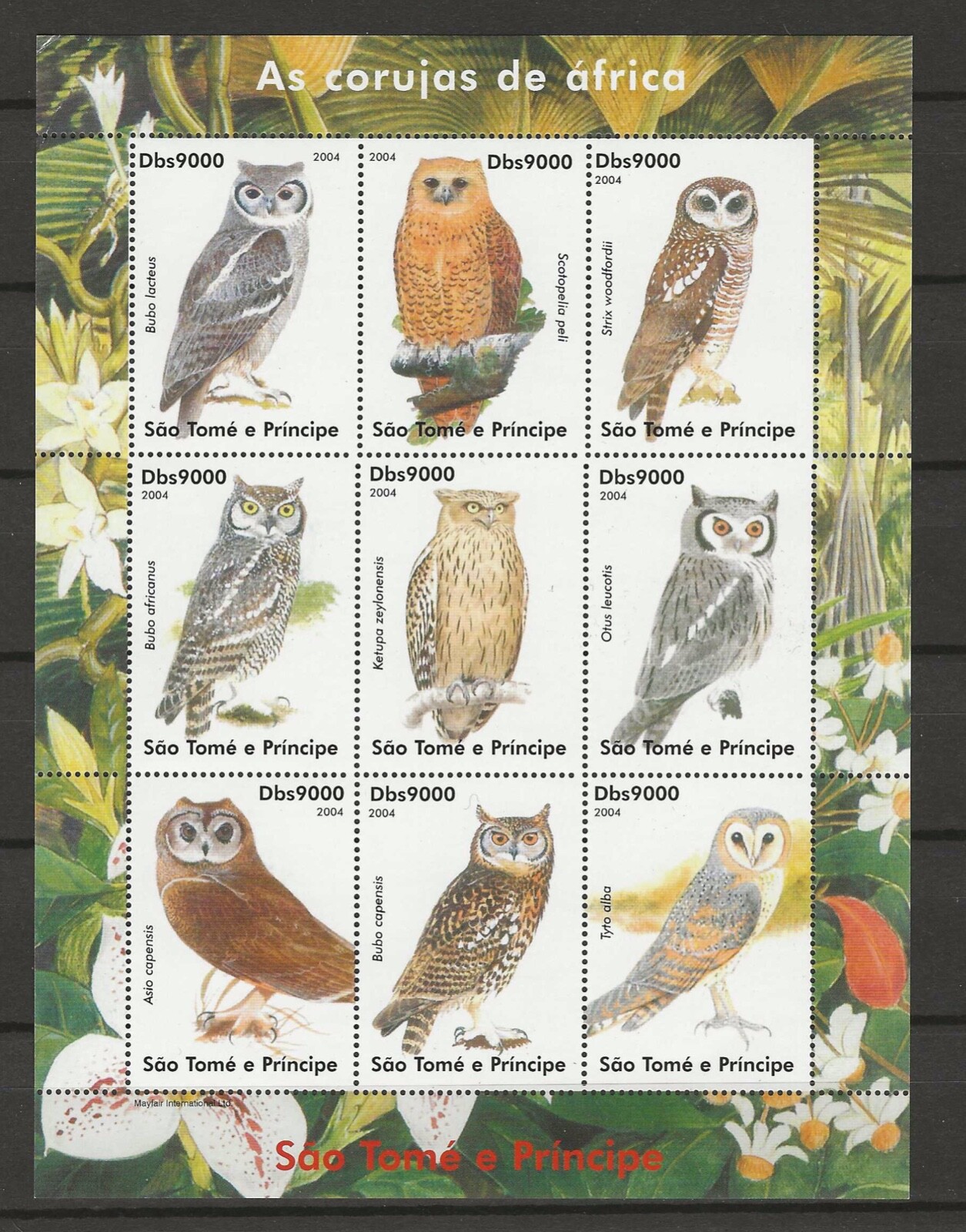 São Tomé og Príncipe birds owls 2004 MNH MS (f432)