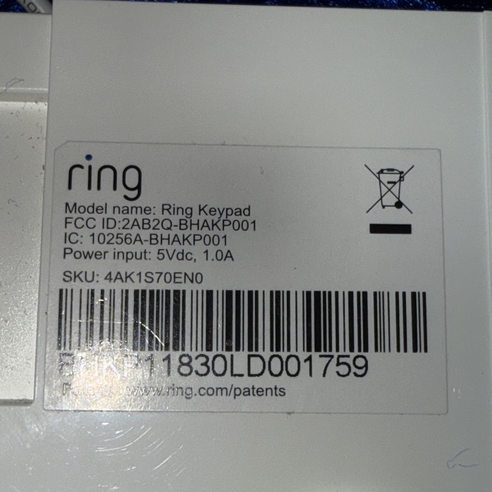 Ring Alarm Keypad 1st Gen White Wireless Security System Home Control + AC Adapt