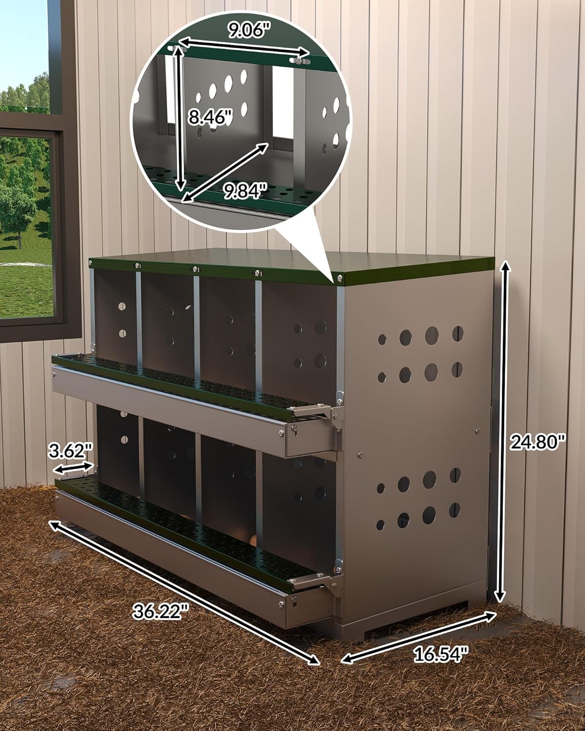 Gravee US 8-Holes Chicken Nesting Box Roll Out Egg Collection Coop Laying Box