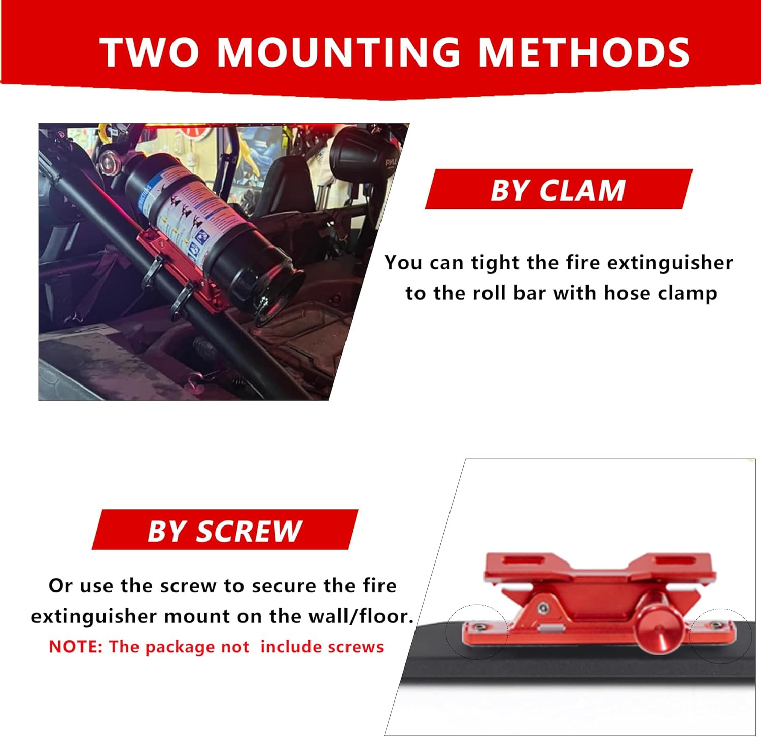 Quick Release Fire Extinguisher Mount - Aluminum Adjustable UTV Roll Bar Fire Ex