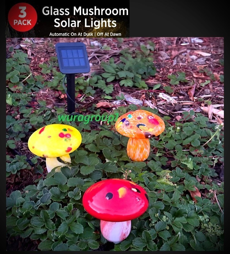 Infinity X1 Solar Glass Mushroom Light Dusk-Dawn, 3-pack
