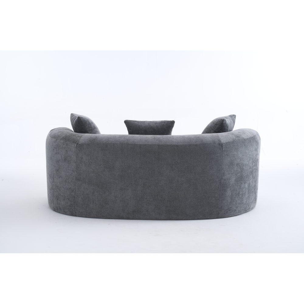 Crescent-shaped sofa, modern low-back design with deep cushions, self-inflating